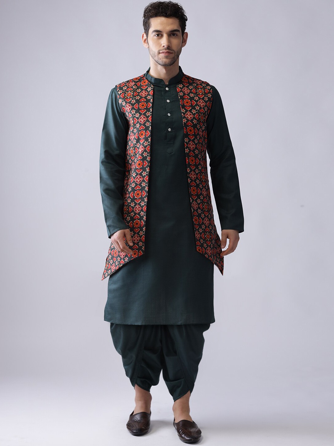 

KISAH Men Teal Printed Kurta with Dhoti Pants