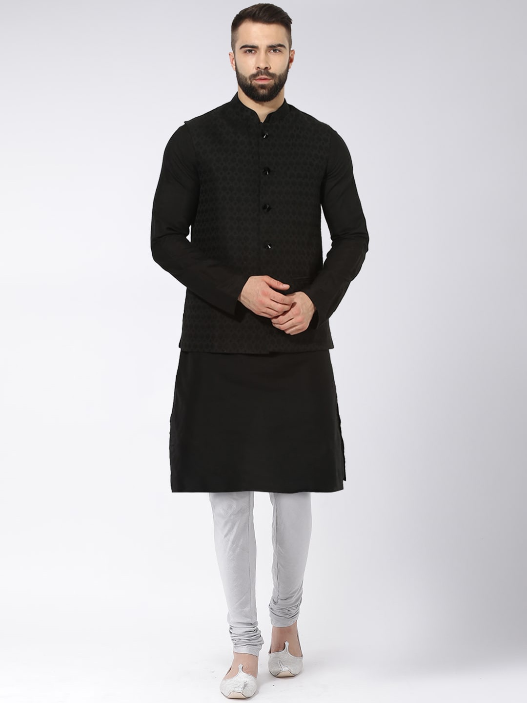 

KISAH Men Kurta with Churidar & Jacket Set, Black