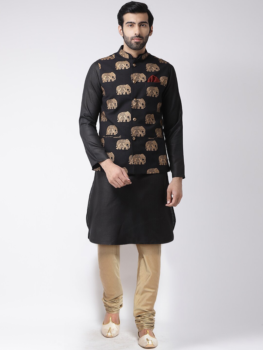 

KISAH Men Black Kurta with Churidar With Jacket