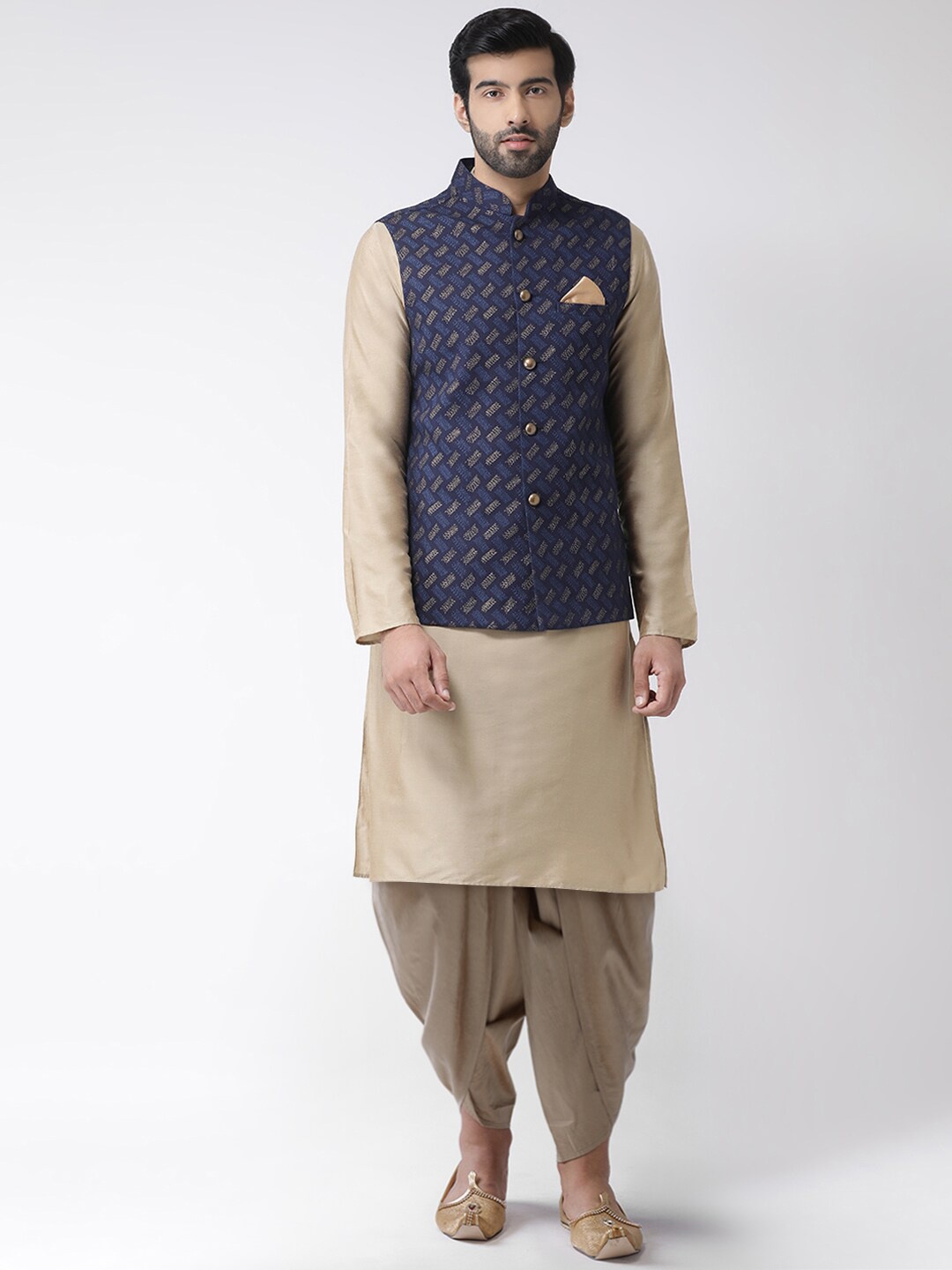 

KISAH Men Blue Printed Layered Kurta with Dhoti Pants