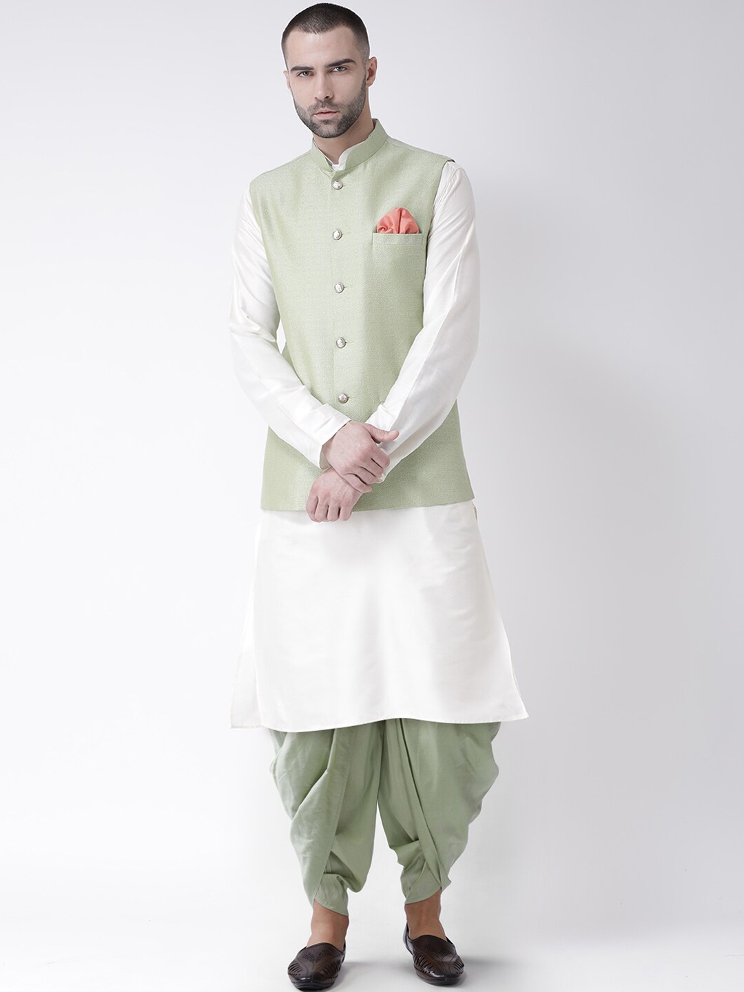 

KISAH Men White Kurta with Dhoti Pants & Jacket