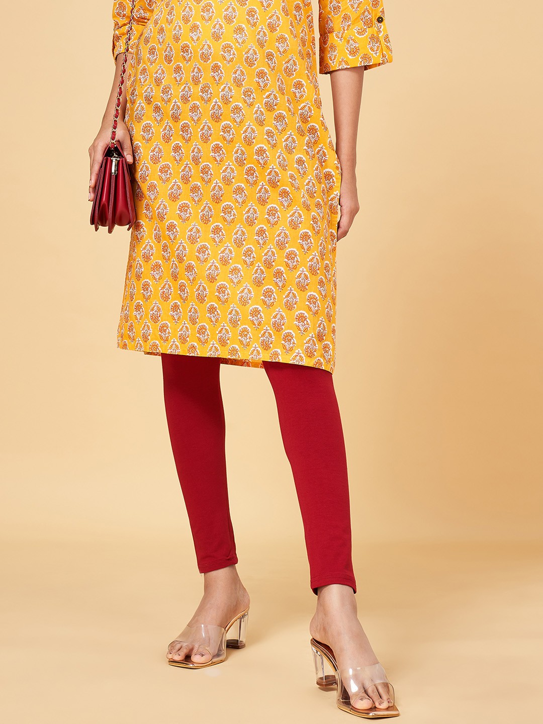 

RANGMANCH BY PANTALOONS Solid Ankle Length Leggings, Maroon