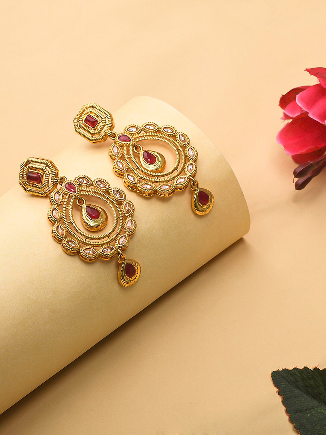 

Voylla Gold-Plated Contemporary Drop Earrings