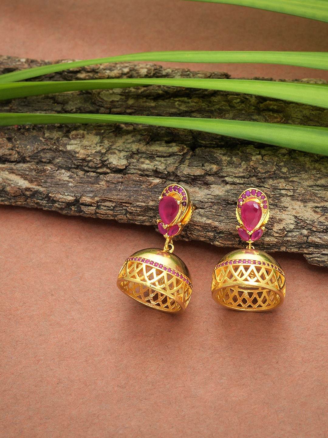 

Voylla Gold-Toned Dome Shaped Jhumkas Earrings