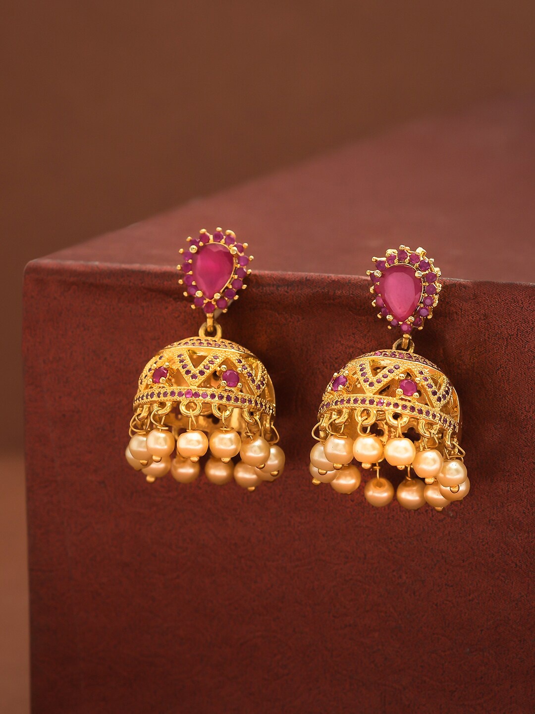 

Voylla Gold-Plated Contemporary Jhumkas Earrings