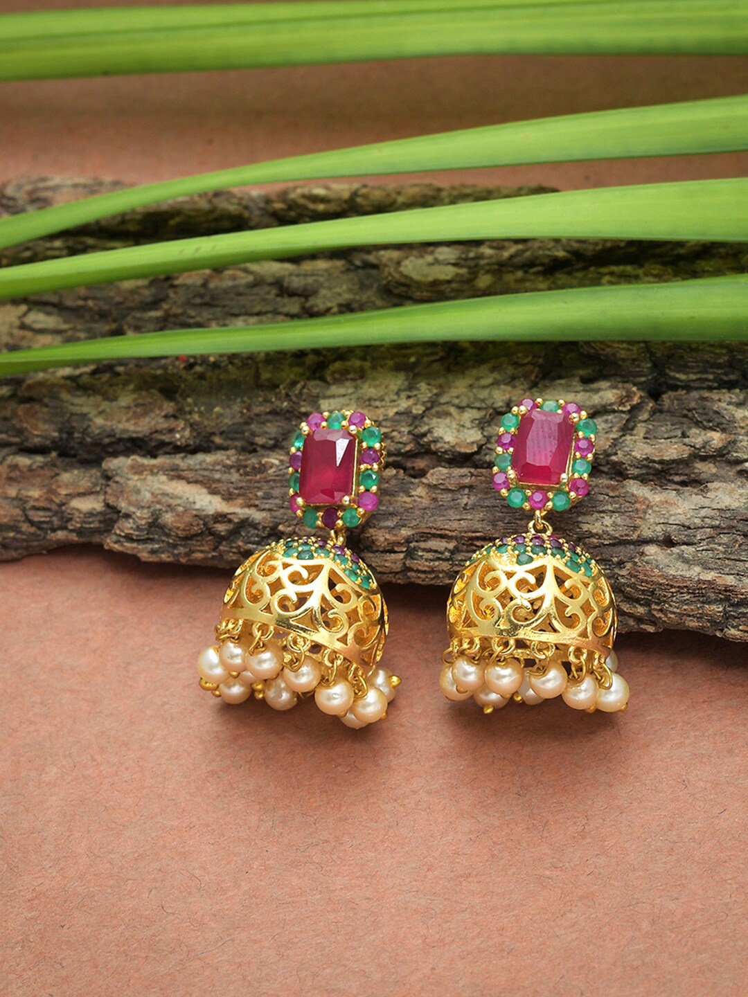

Voylla Gold-Plated Dome Shaped Jhumkas Earrings