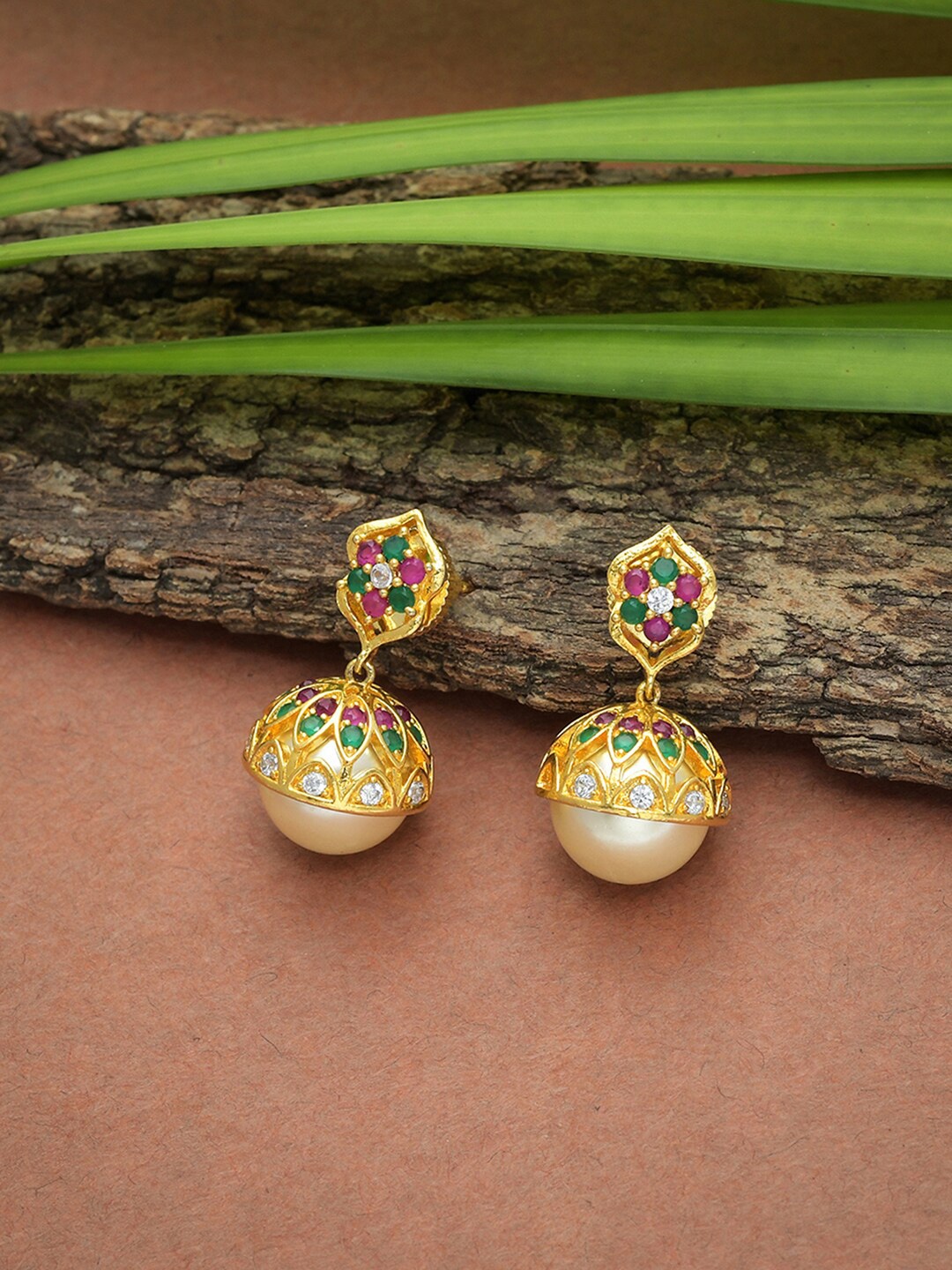 

Voylla Women Gold-Toned & Cream-Coloured Contemporary Drop Earrings