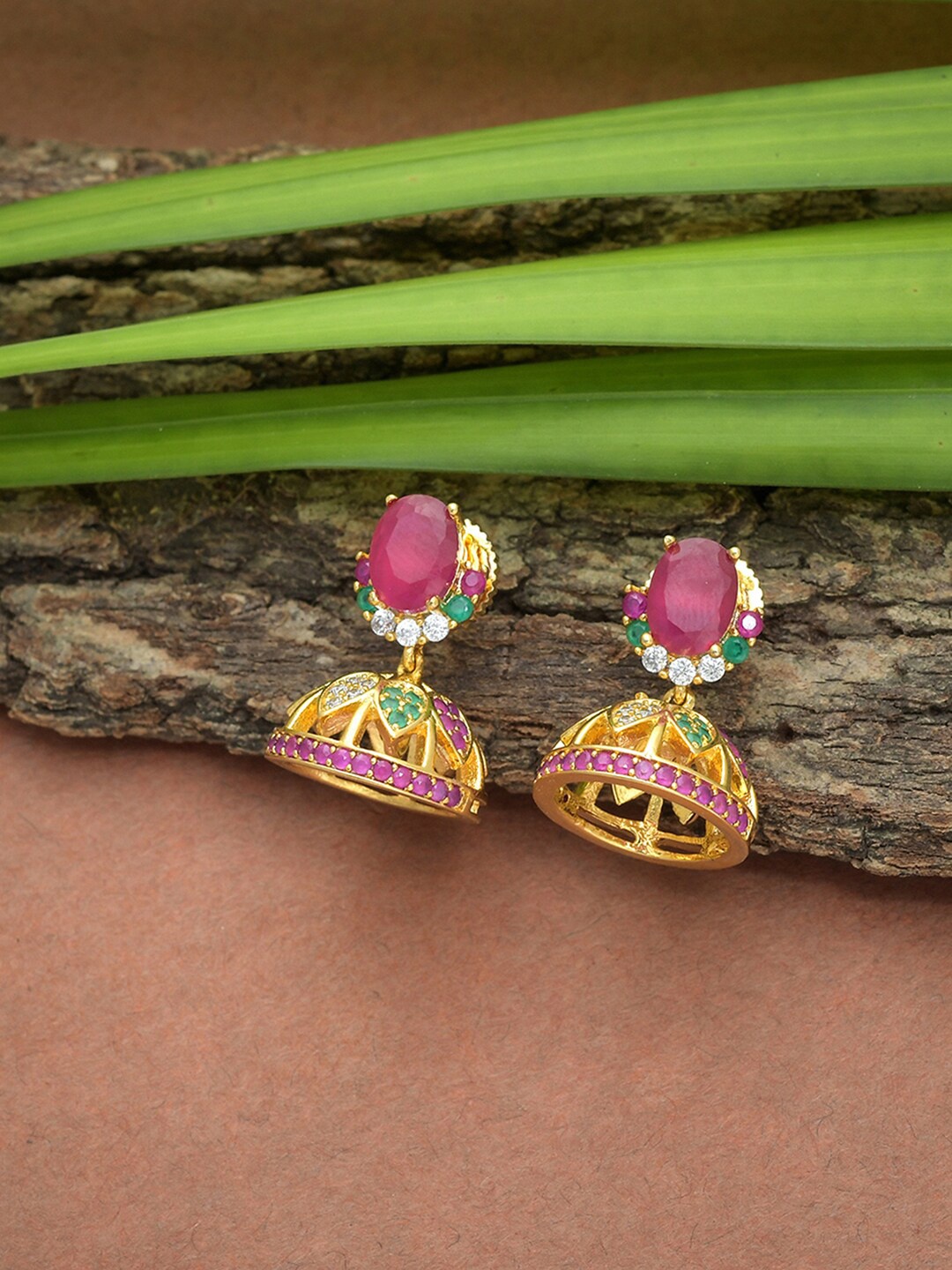 

Voylla Maroon & Gold-Toned Dome Shaped Studs Earrings