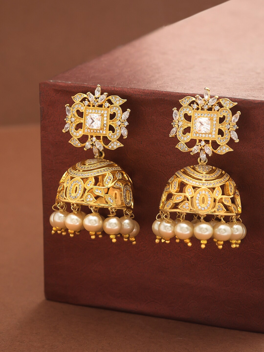 

Voylla Women Gold-Toned Contemporary Jhumkas Earrings