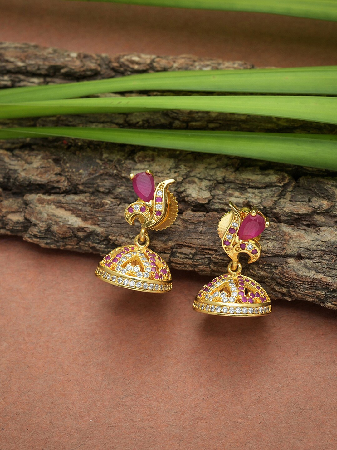 

Voylla Gold-Plated Pink Classic Jhumkas Earrings