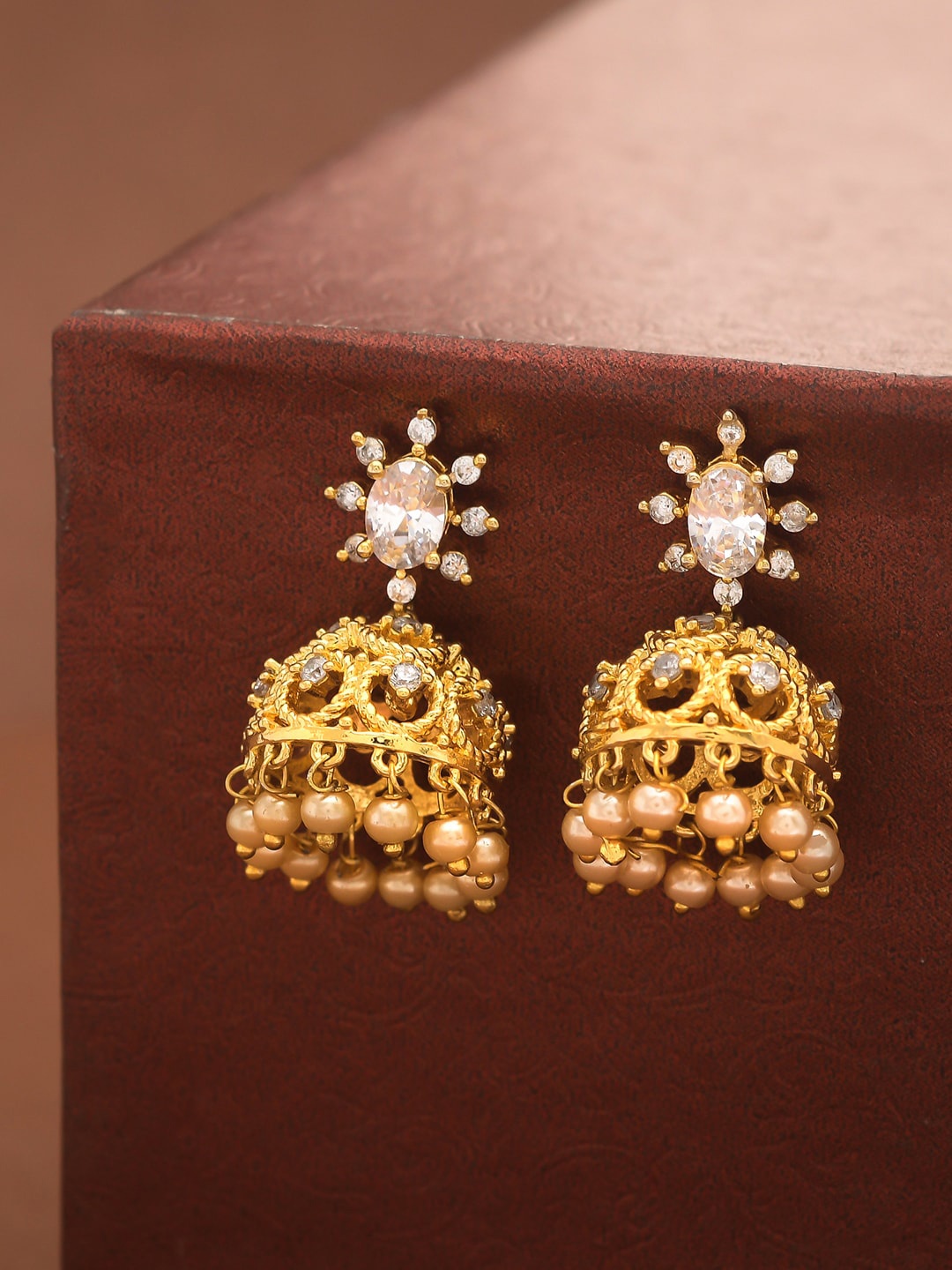 

Voylla Gold-Toned Contemporary Jhumkas Earrings