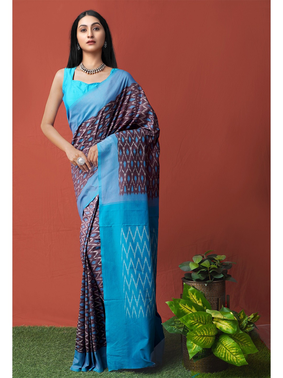 

Unnati Silks Blue & Grey Pure Cotton Pochampally Saree