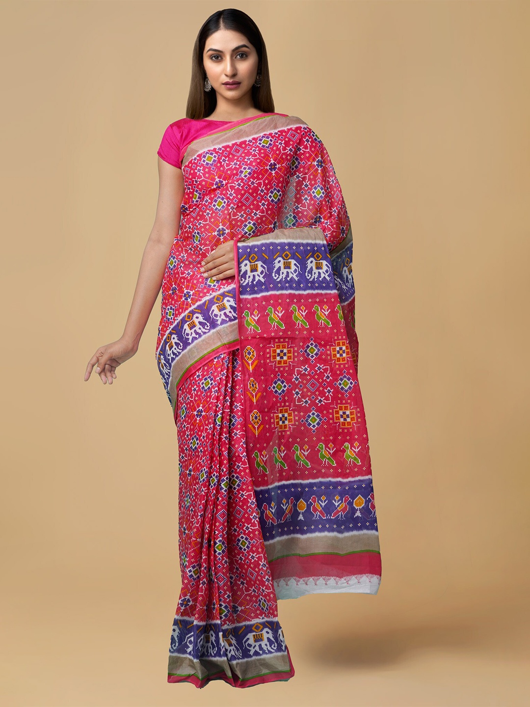 

Unnati Silks Pink & Purple Ethnic Motifs Pure Cotton Kovai Saree