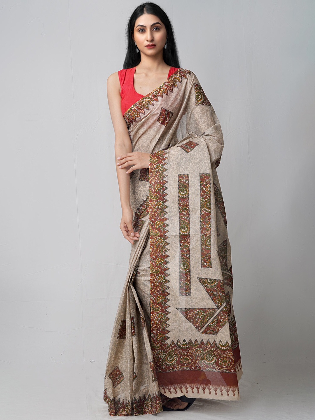 

Unnati Silks Green & White Ethnic Motifs Pure Cotton Kovai Saree