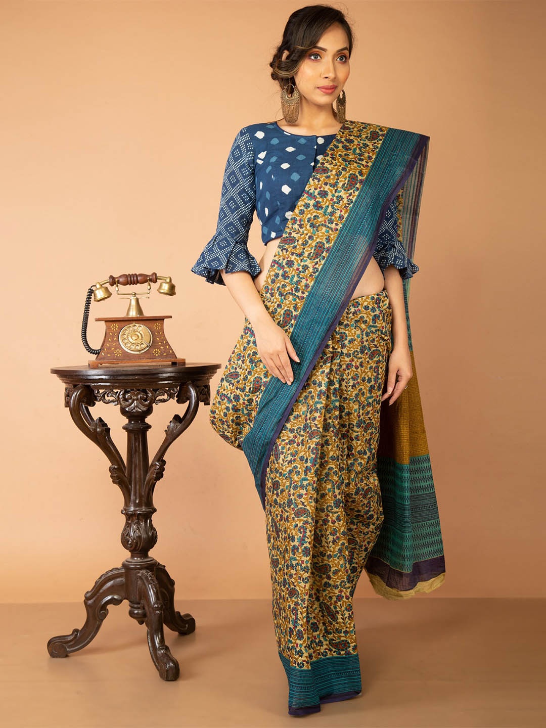 

Unnati Silks Brown & Blue Ethnic Motifs Printed Pure Cotton Kovai Saree