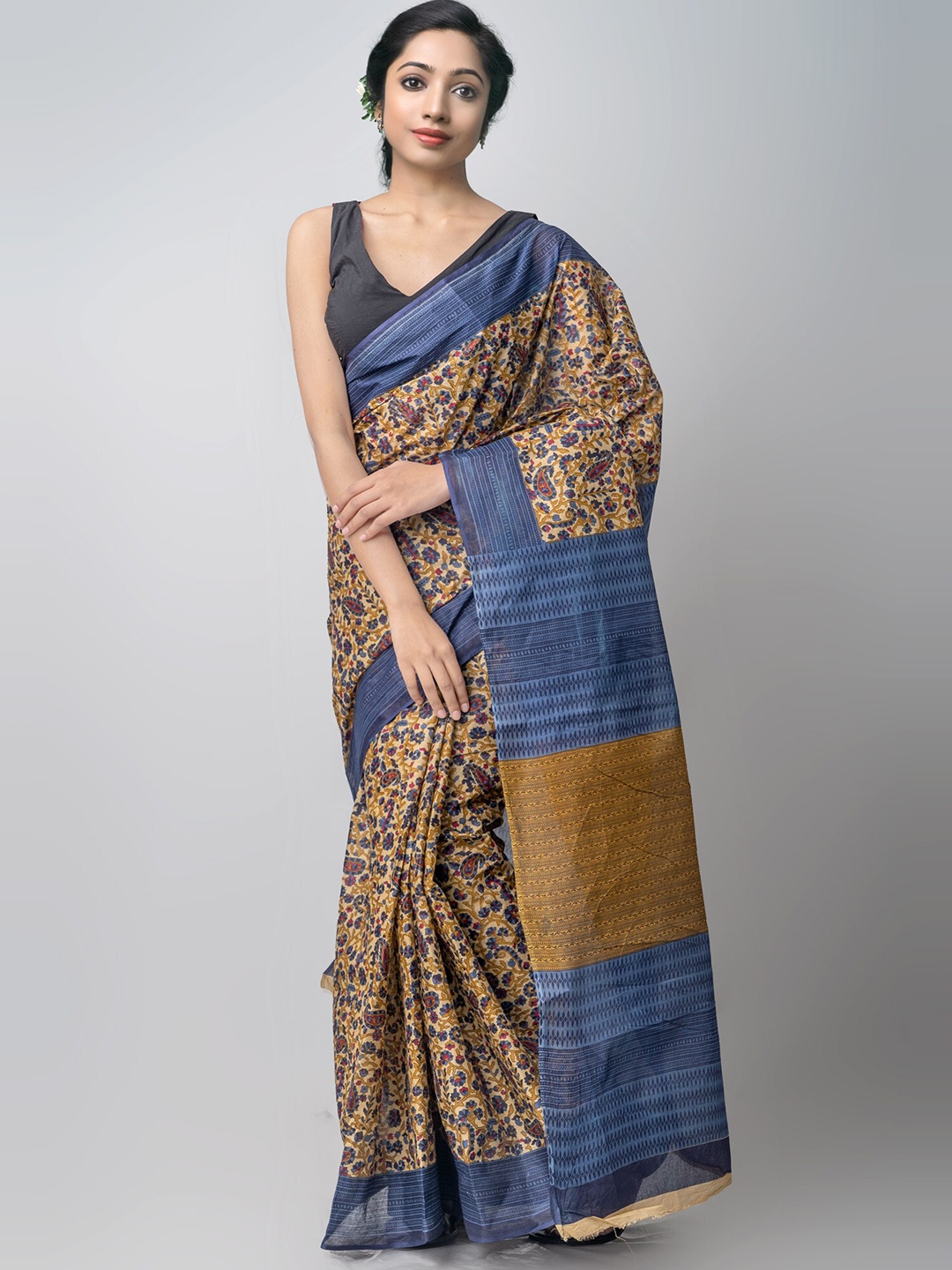 

Unnati Silks Brown & Blue Floral Pure Cotton Kovai Saree