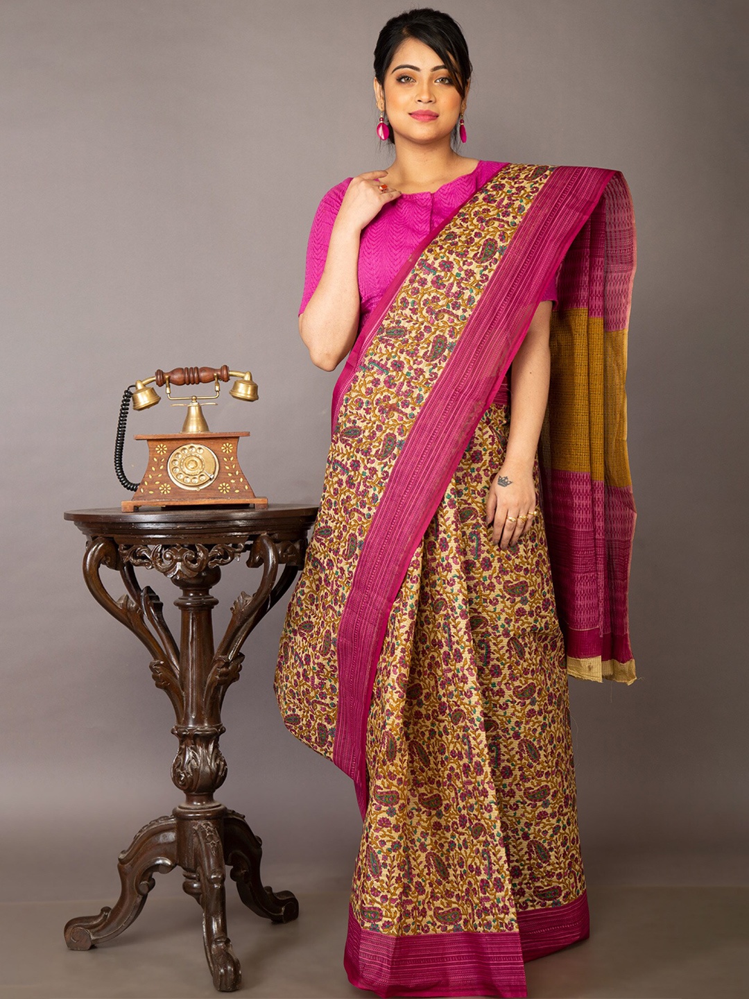 

Unnati Silks Brown & Purple Ethnic Motifs Pure Cotton Kovai Saree