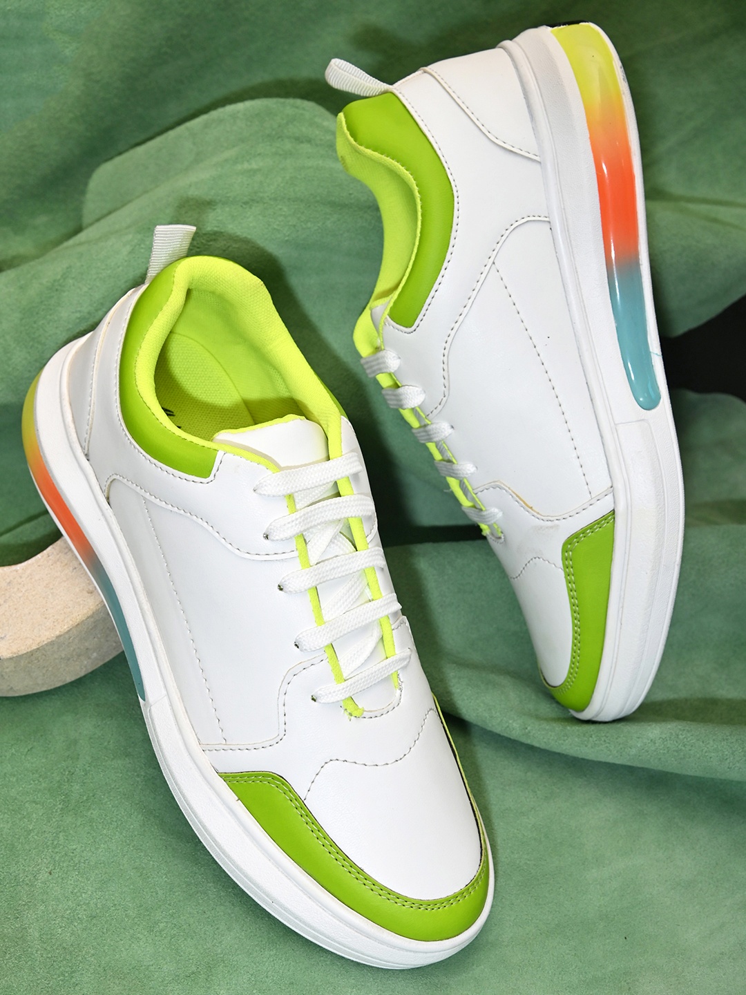 

Mast & Harbour Men Green And White Colourblocked Sneakers