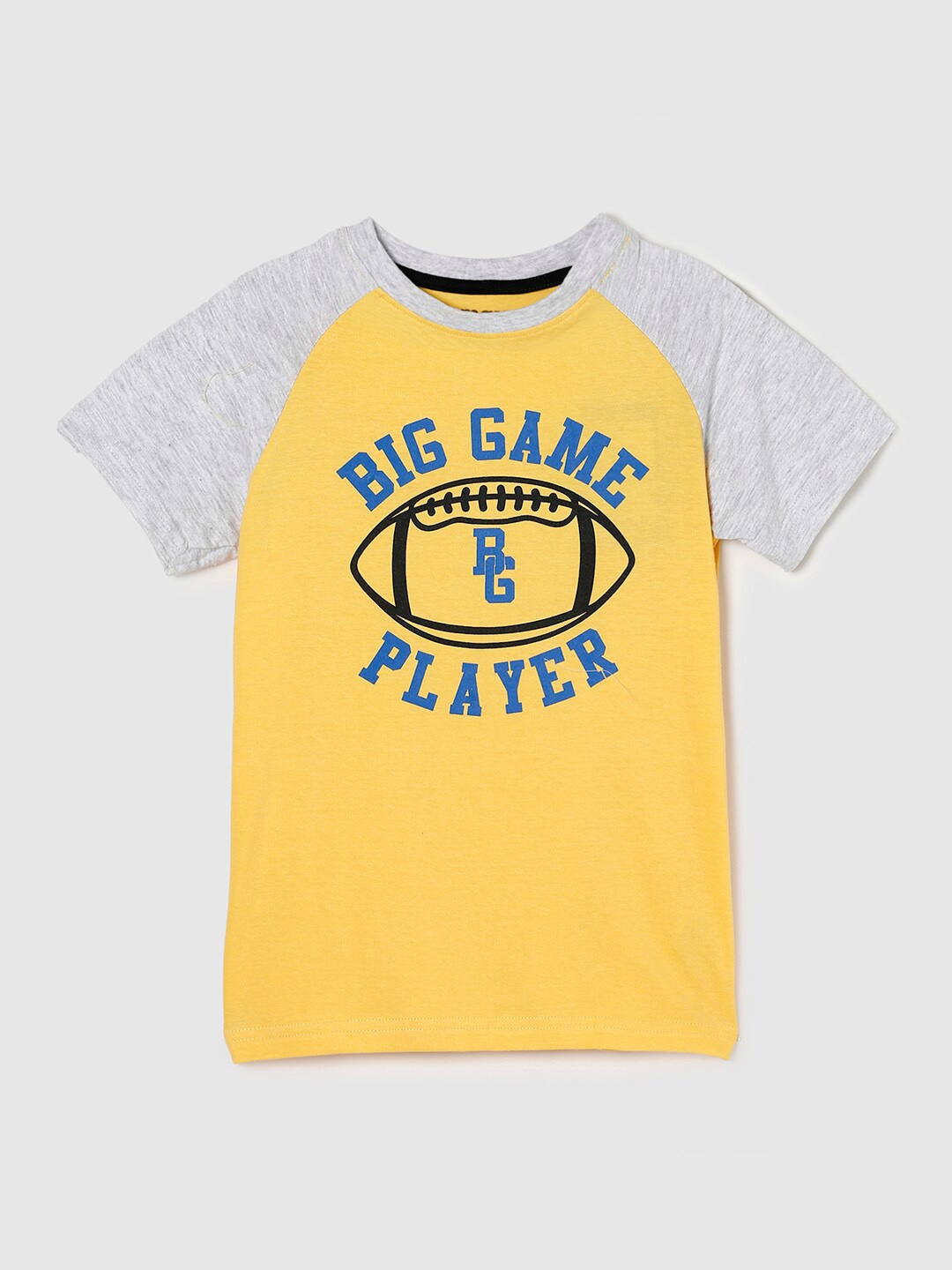 

max Boys Yellow & Grey Varsity Printed Pure Cotton T-shirt
