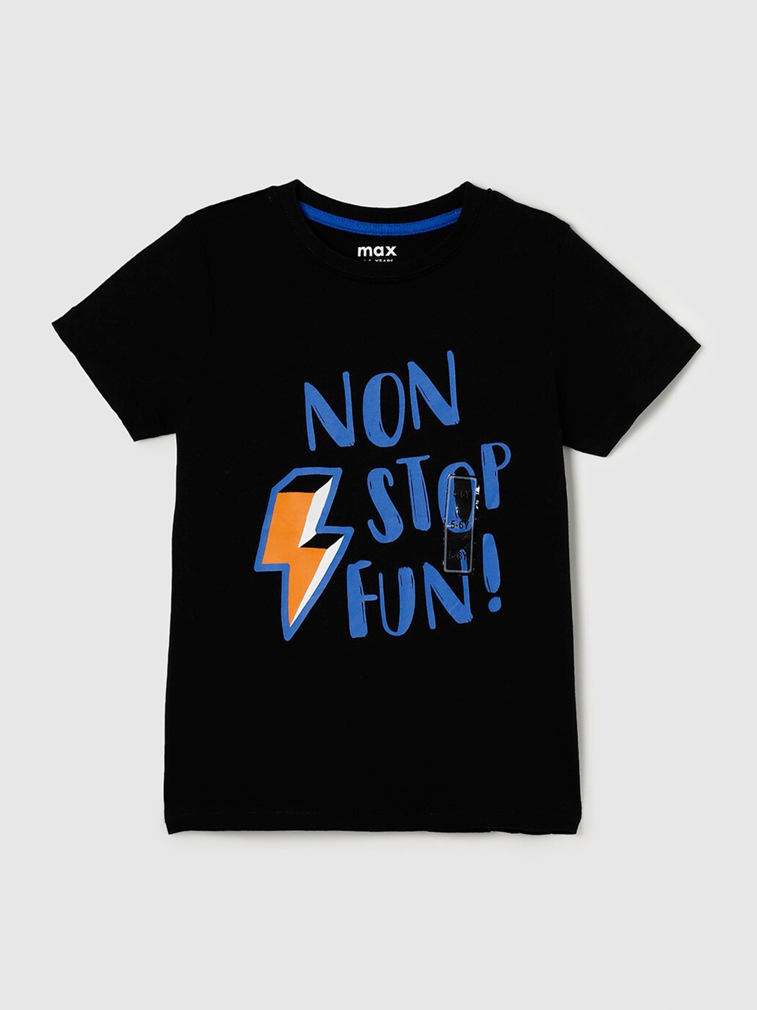 

max Boys Black & Blue Typography Printed Pure Cotton T-shirt