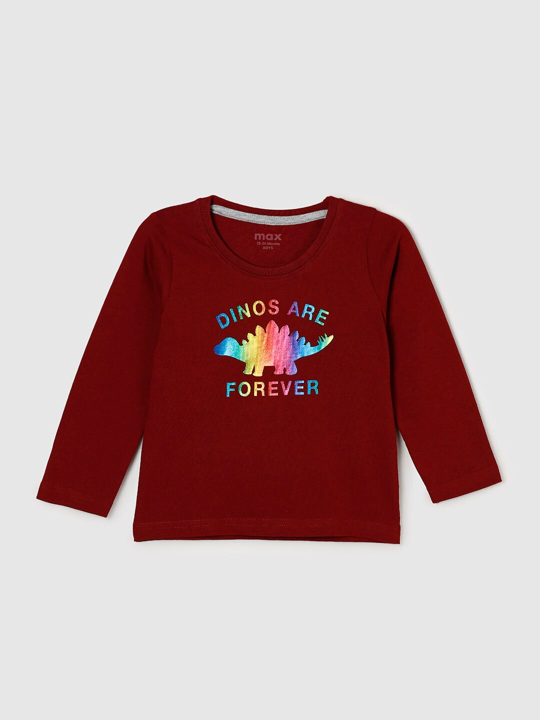 

max Boys Burgundy Typography Printed Cotton T-shirt