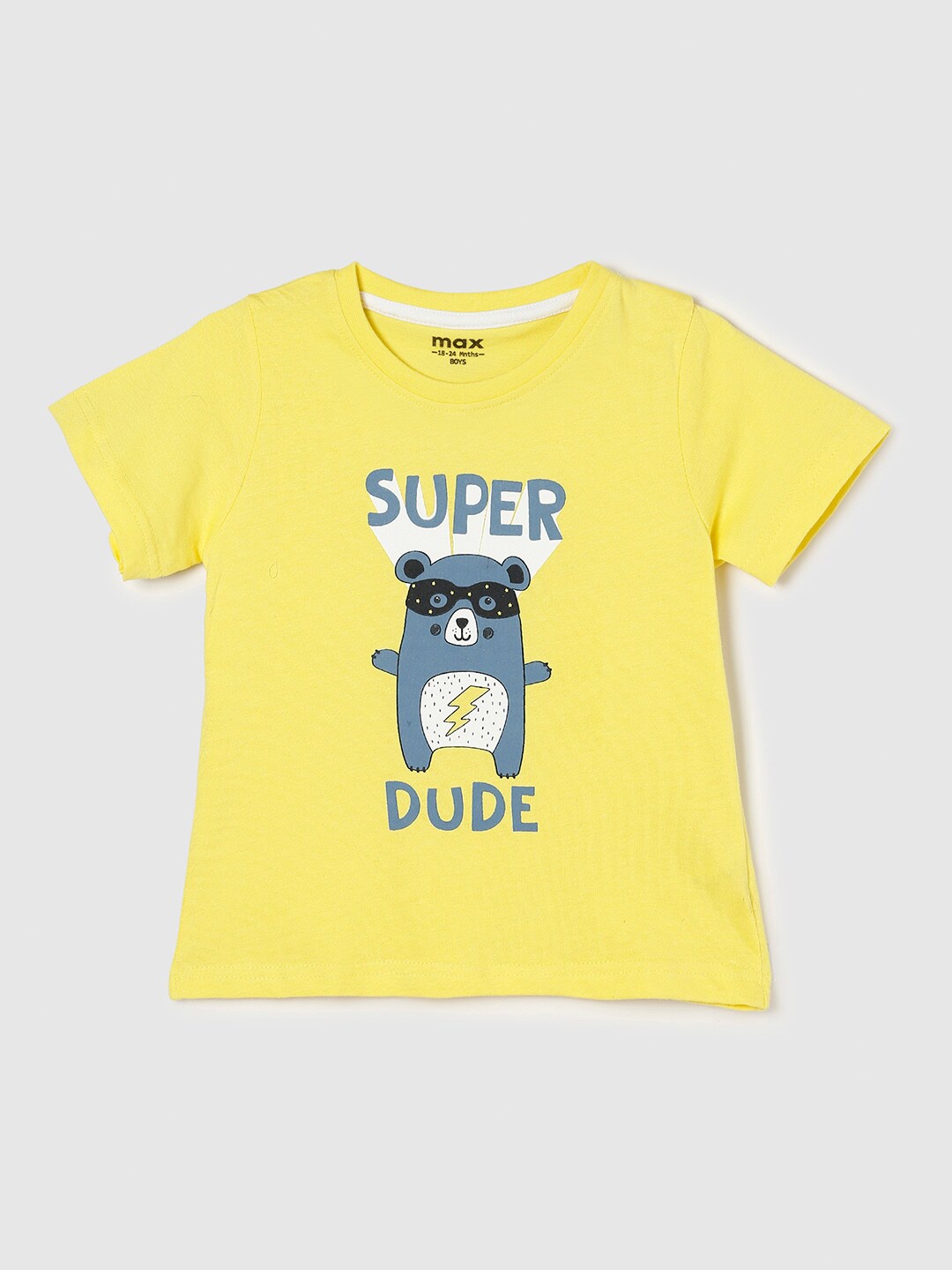 

max Boys Yellow Typography Printed Applique T-shirt