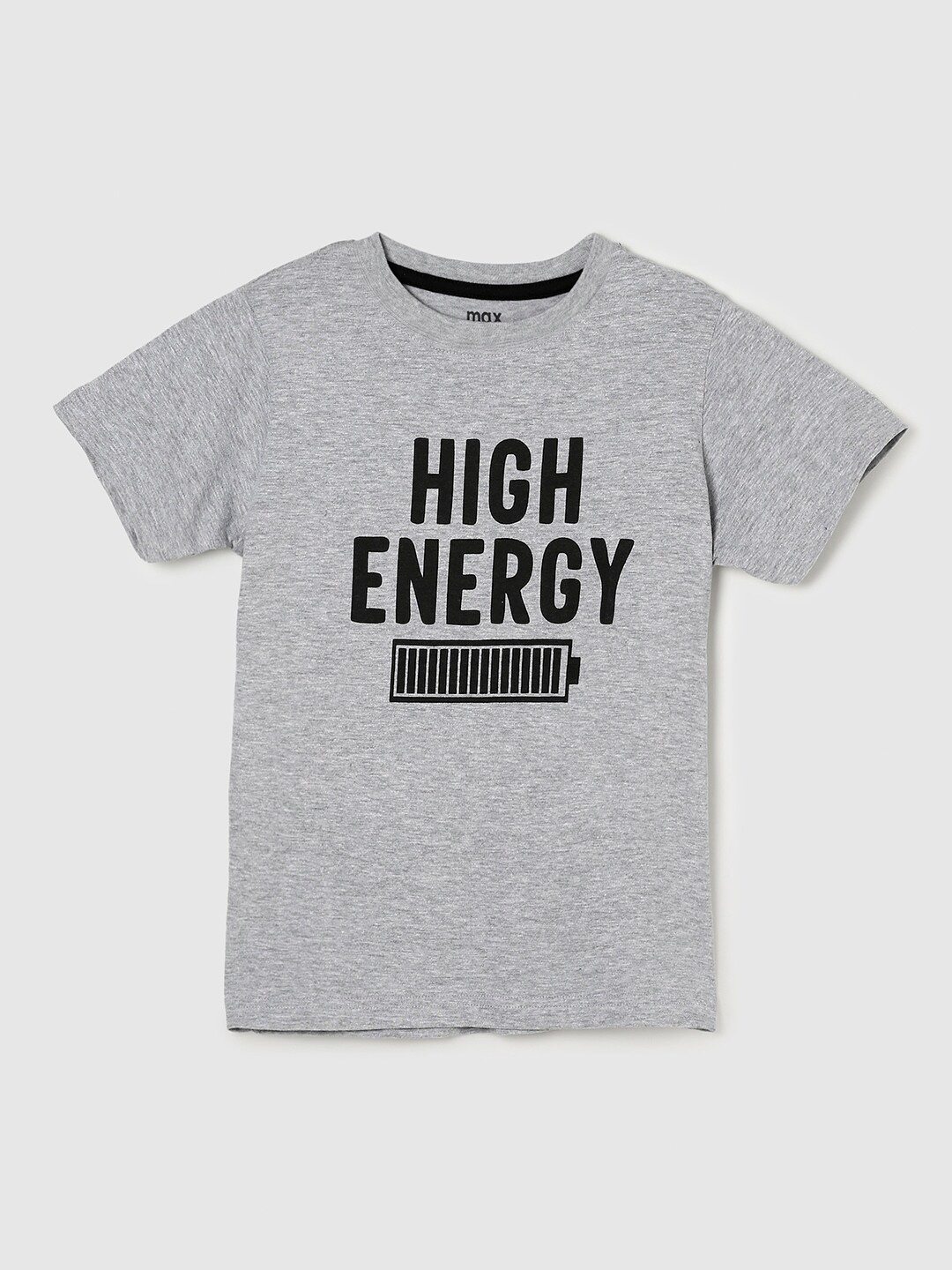 

max Boys Grey Typography Printed Cotton T-shirt