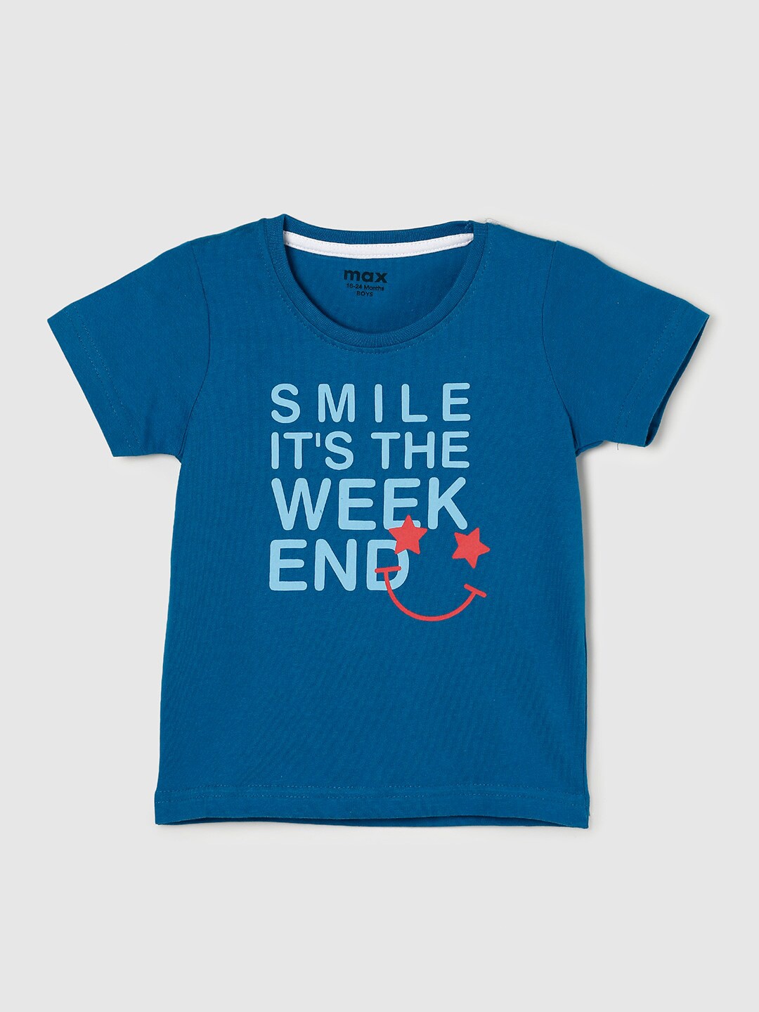 

max Boys Teal Typography Printed T-shirt