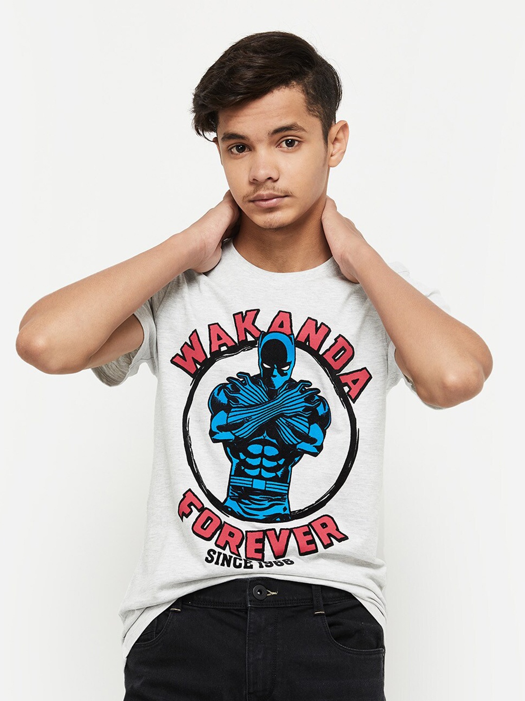 

max Boys Grey Typography Printed T-shirt