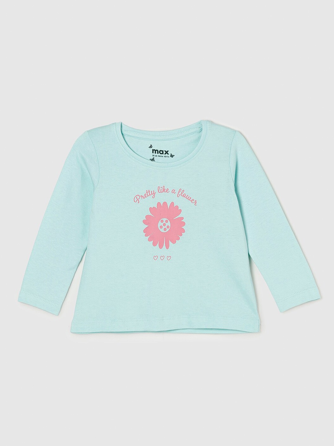 

max Girls Blue Printed Cotton T-shirt
