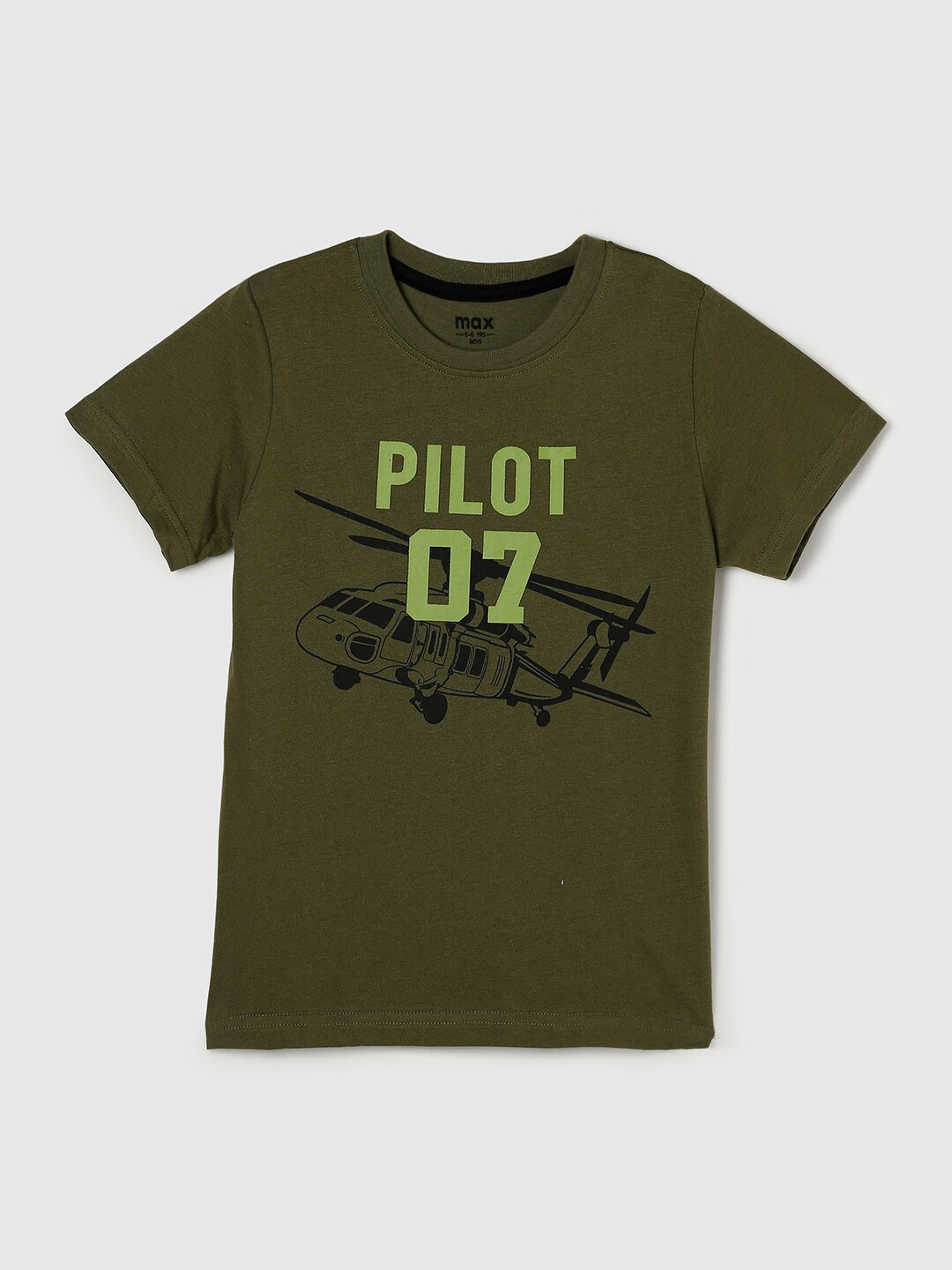 

max Boys Olive Green Typography Printed T-shirt