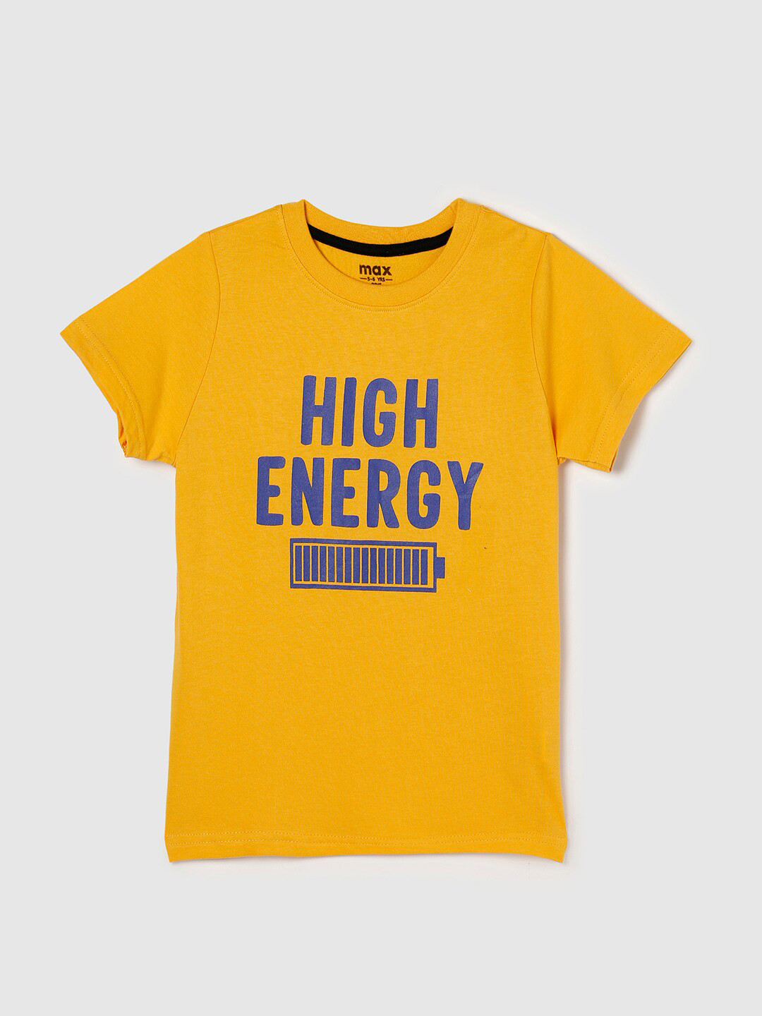 

max Boys Yellow Typography Printed Applique T-shirt