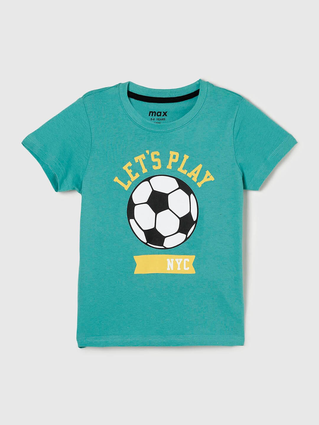 max Boys Green Printed Applique T-shirt