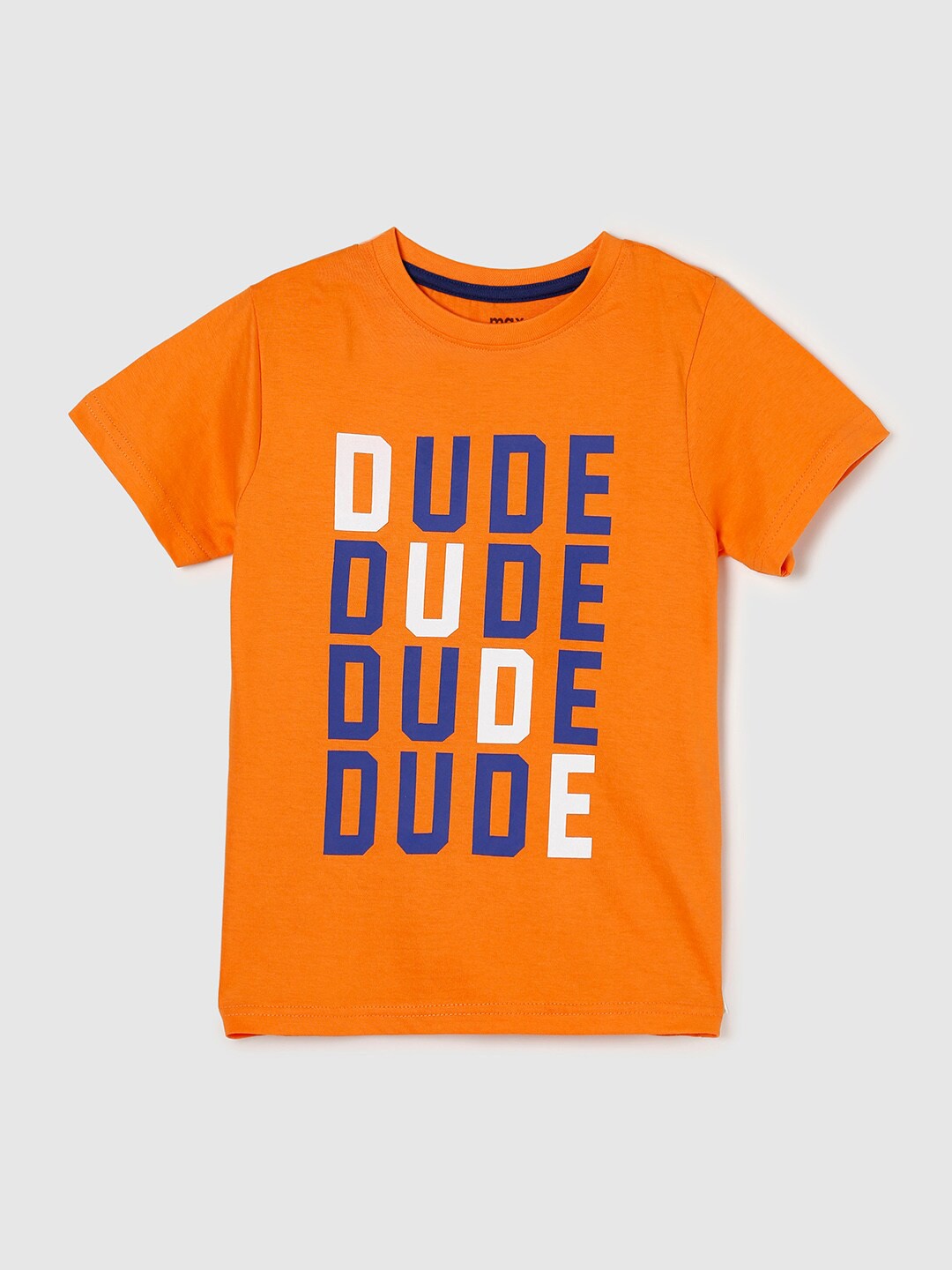 

max Boys Orange & Blue Typography Printed Cotton T-shirt