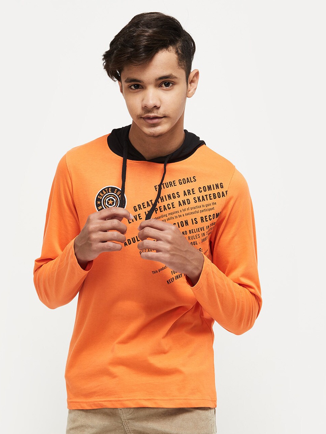 

max Boys Orange Typography Printed Pure Cotton T-shirt