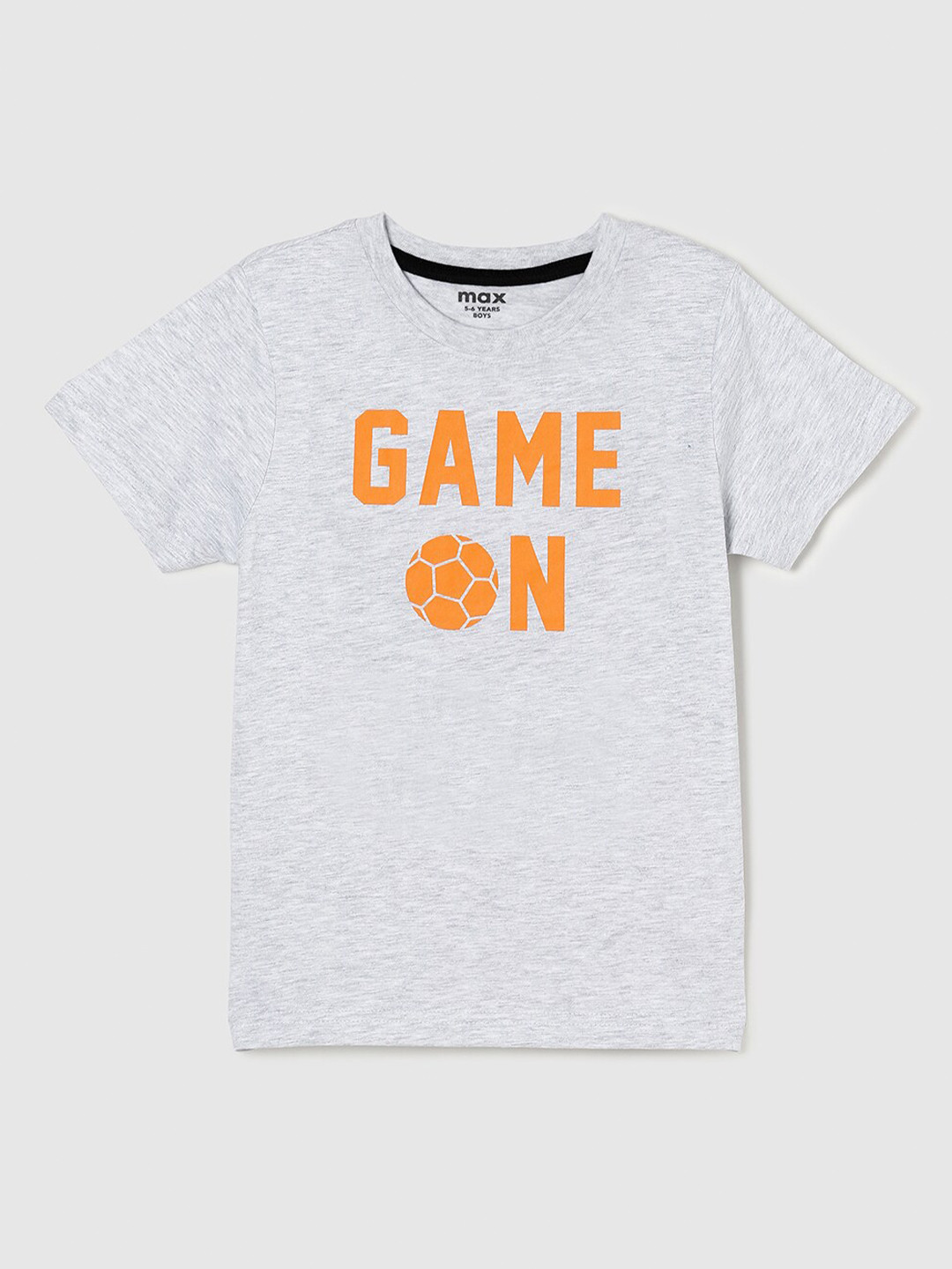 

max Boys Grey & Orange Typography Printed T-shirt