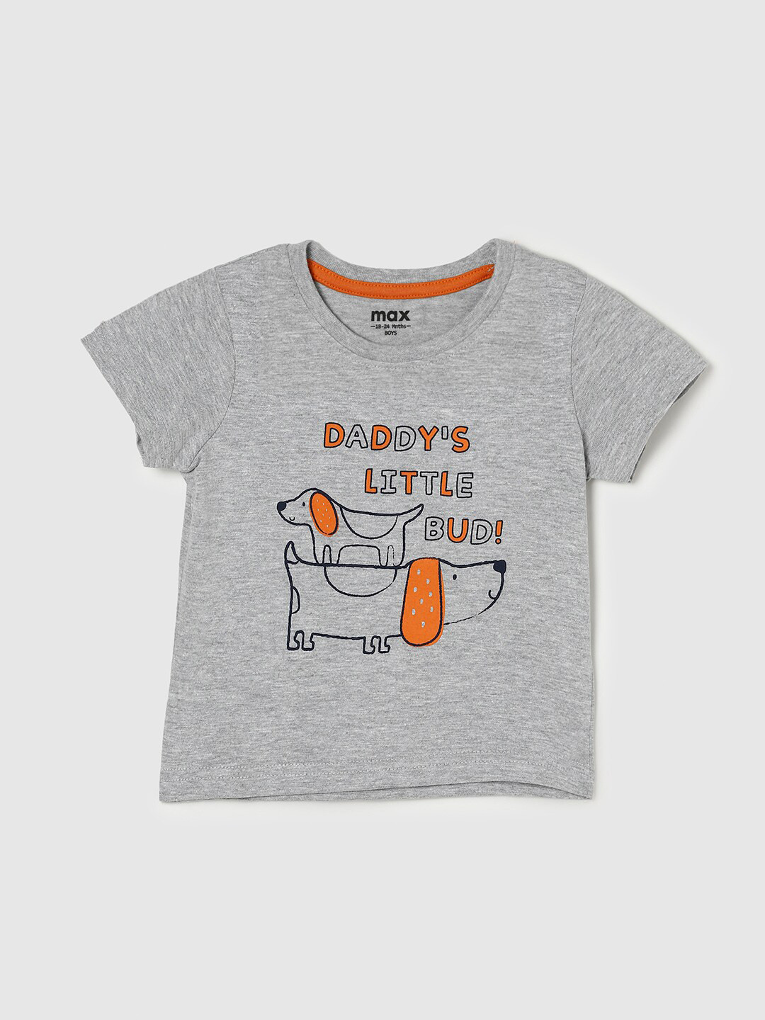 

max Boys Grey Typography Printed Pure Cotton T-shirt