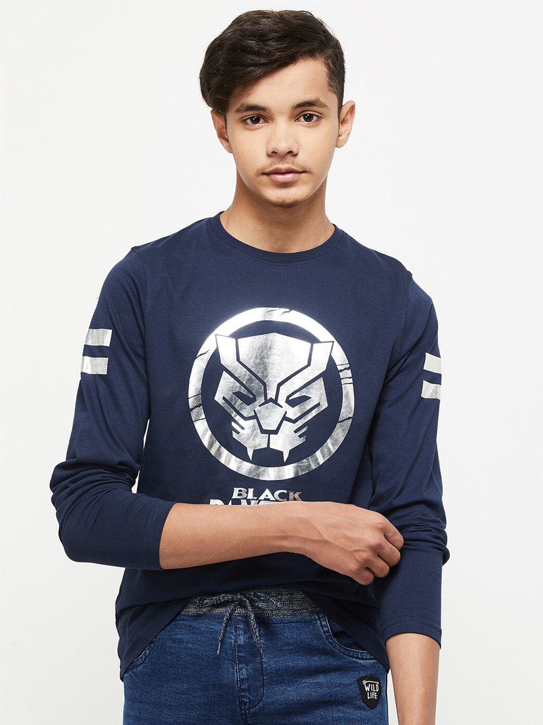 

max Boys Blue & White Graphic Printed Pure Cotton T-shirt