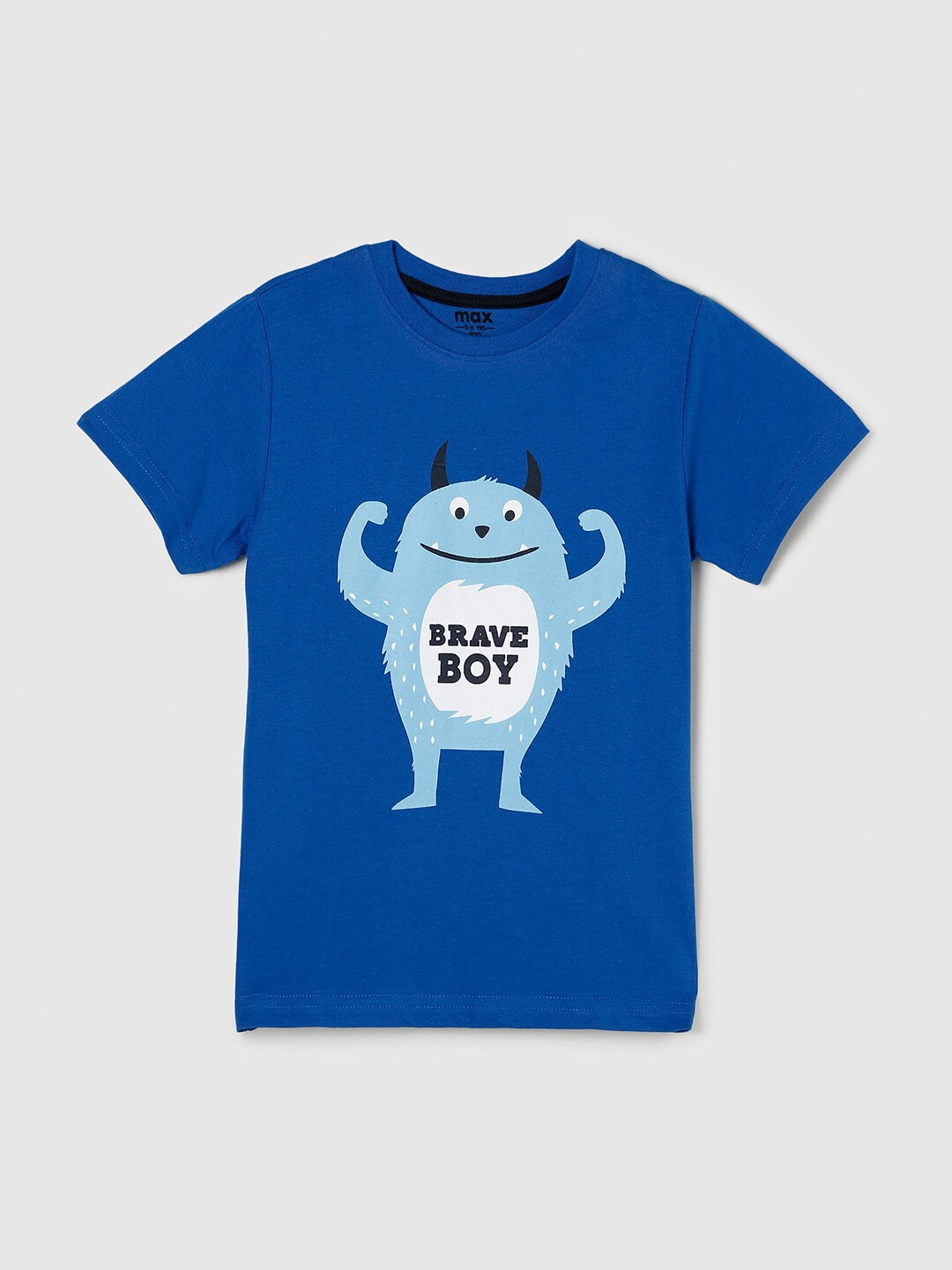 

max Boys Blue Printed Cotton T-shirt