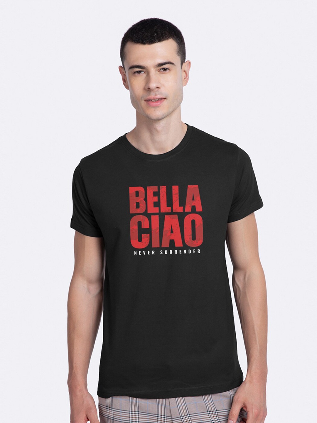 

Bewakoof Men Black & Red Typography Printed Cotton T-shirt