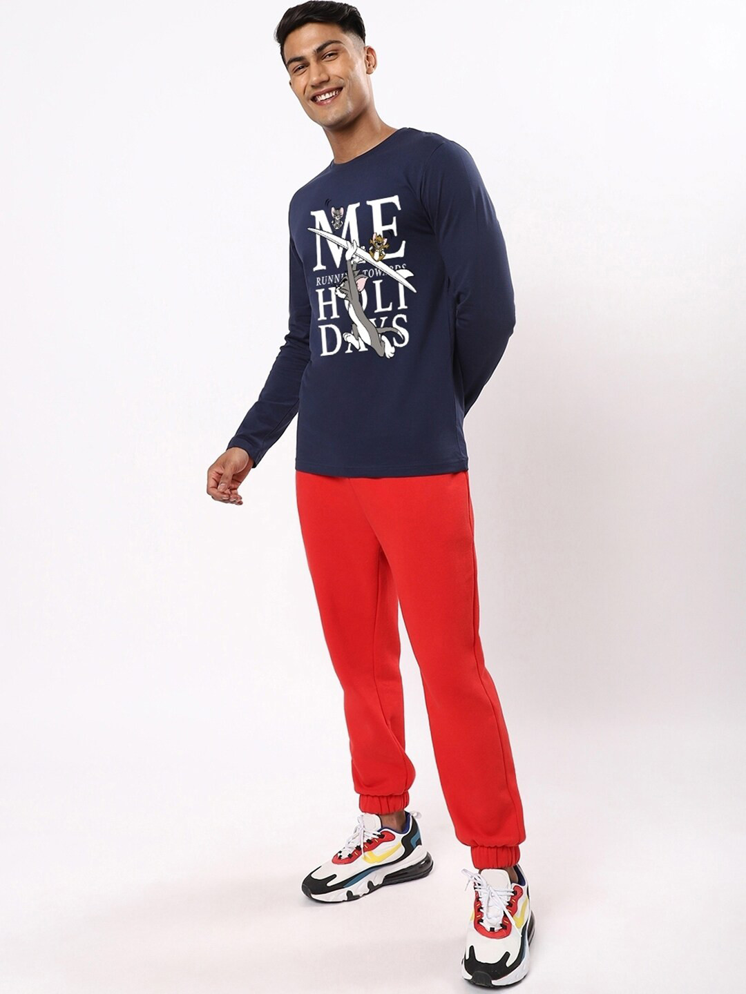 

Bewakoof Men Navy Blue & White Printed Cotton T-shirt