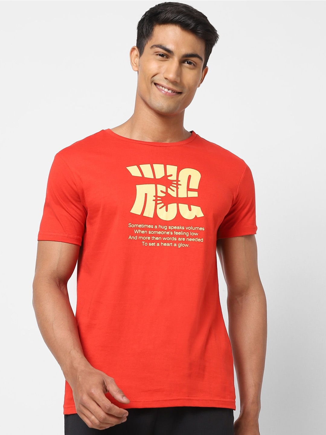 

Ajile by Pantaloons Men Red Printed Pure Cotton Lounge Tshirts