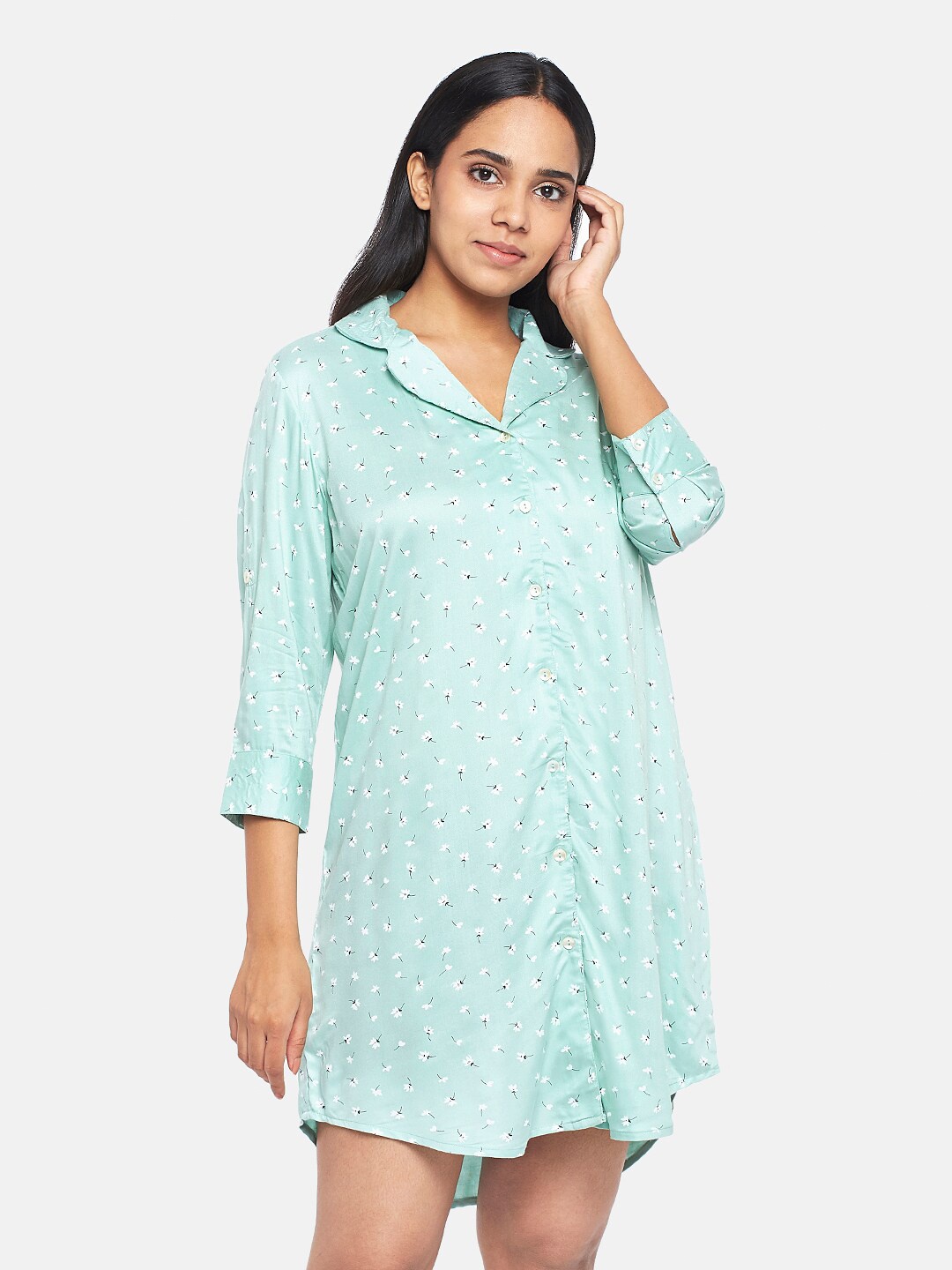 

Dreamz by Pantaloons Green Printed Shirt Nightdress