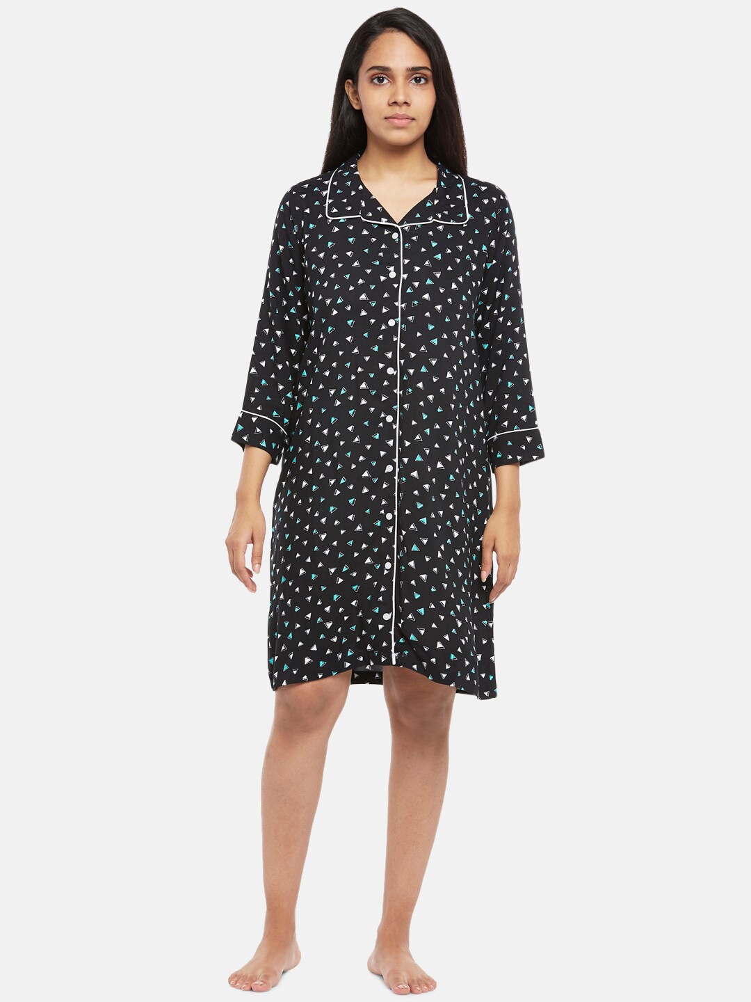 

People Women Black & White Printed Nightdress