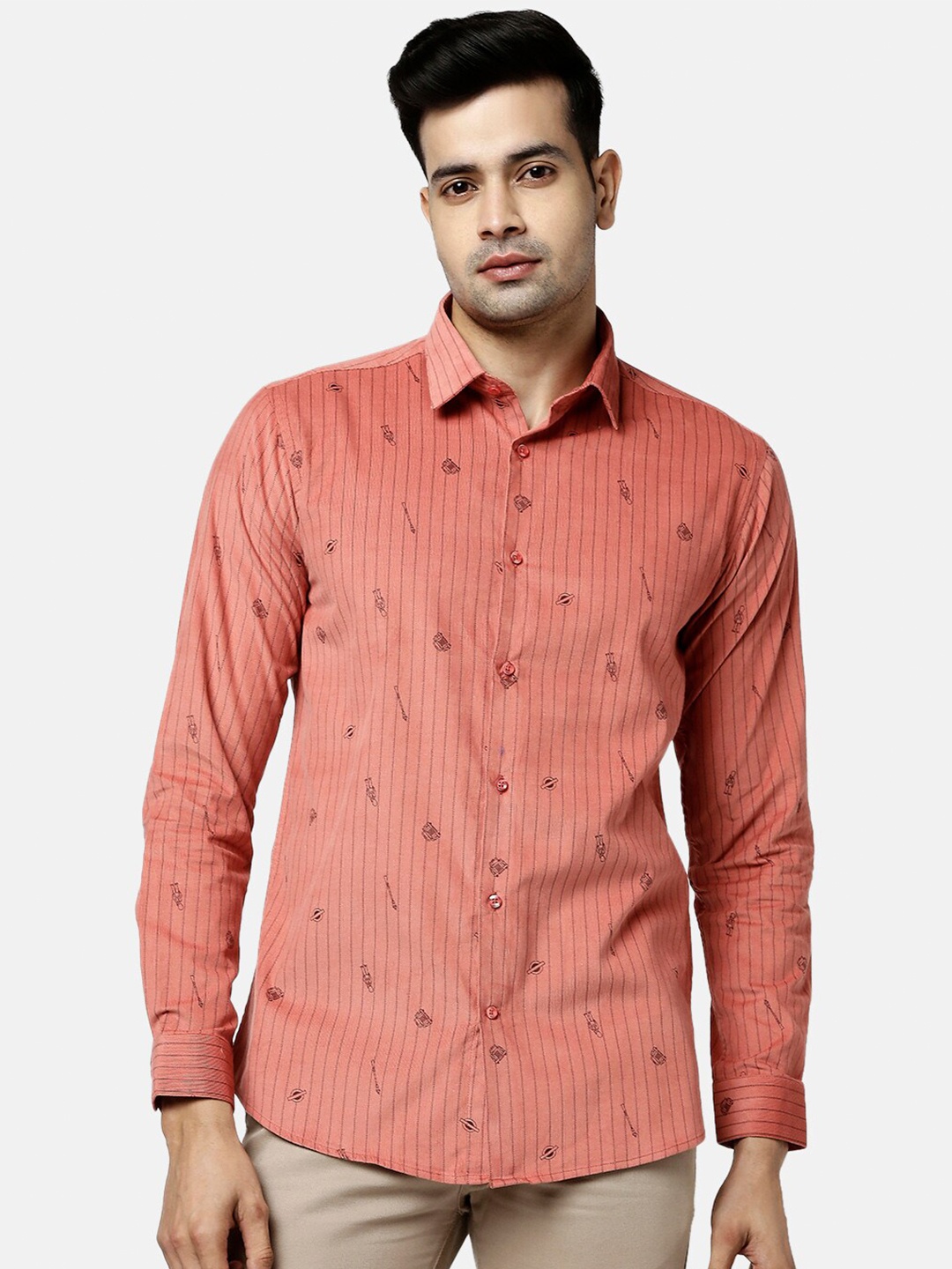 

BYFORD by Pantaloons Men Pink Slim Fit Striped Cotton Casual Shirt