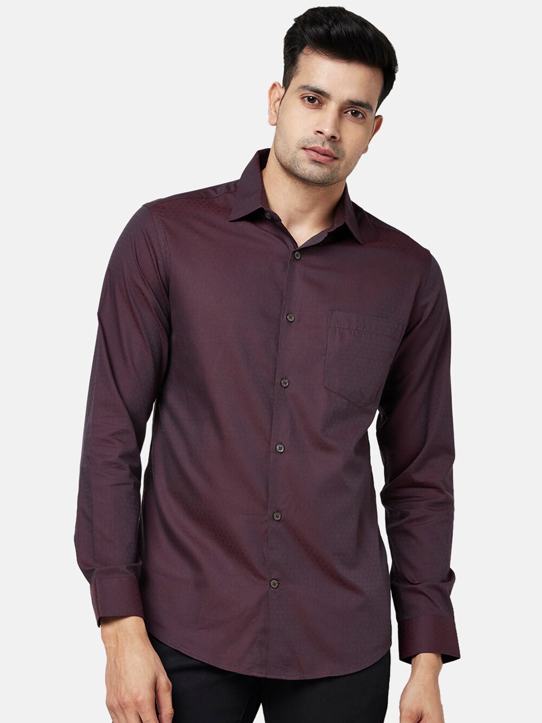 

BYFORD by Pantaloons Men Maroon Self Design Slim Fit Casual Shirt