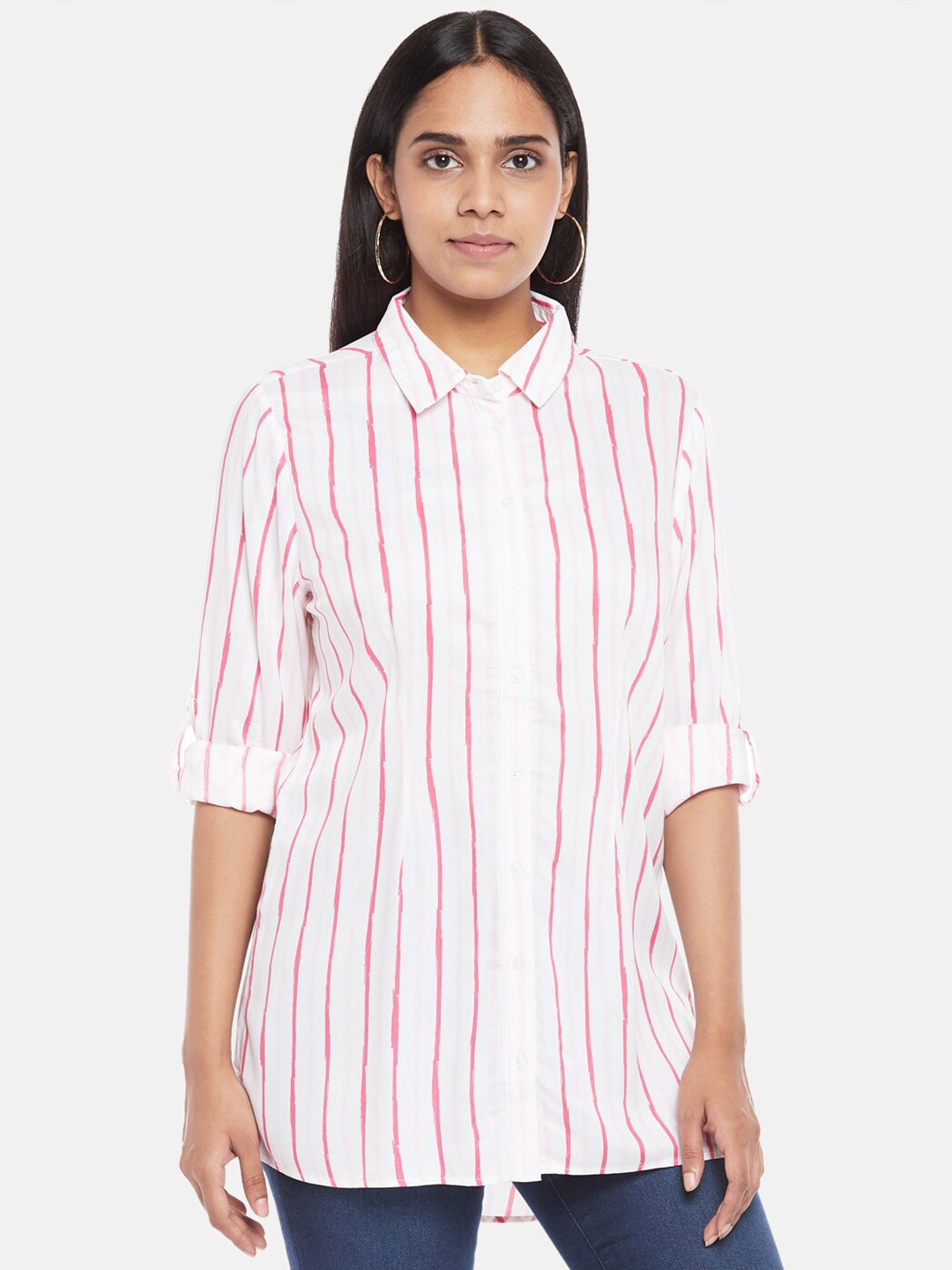 

Honey by Pantaloons Women White Striped Casual Shirt