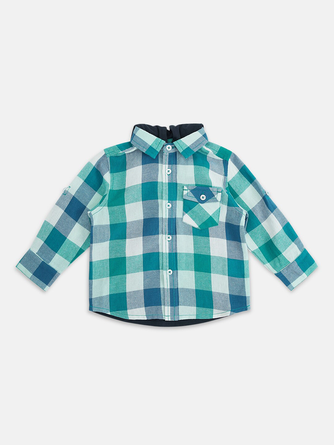 

Pantaloons Baby Boys Blue & Green Buffalo Checked Casual Shirt