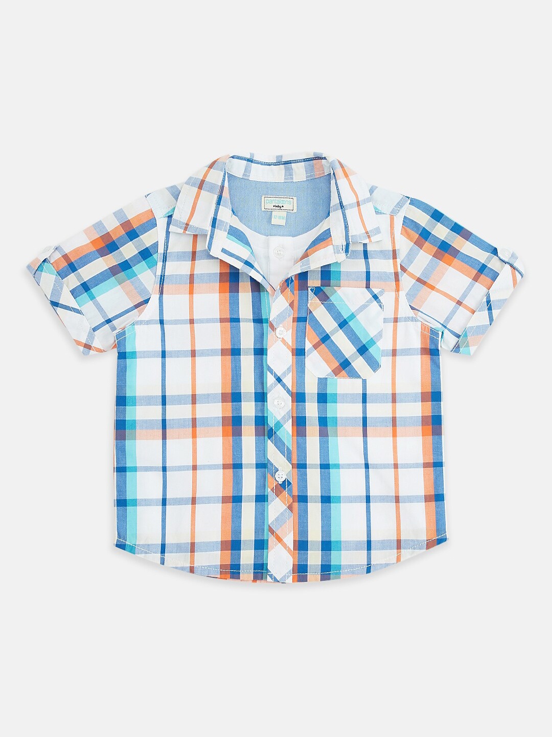 

Pantaloons Baby Boys White & Orange Tartan Checked Cotton Casual Shirt