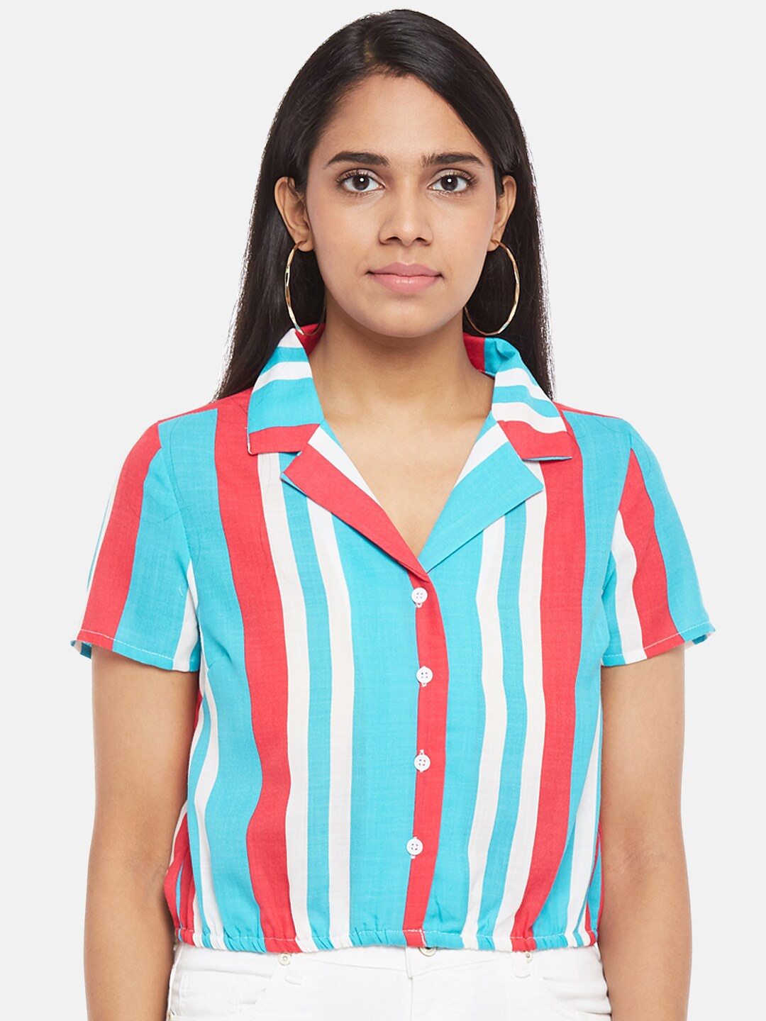 

People Women Blue Striped Casual Shirt